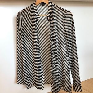 Armani exchange black / white stripe sheer blouse